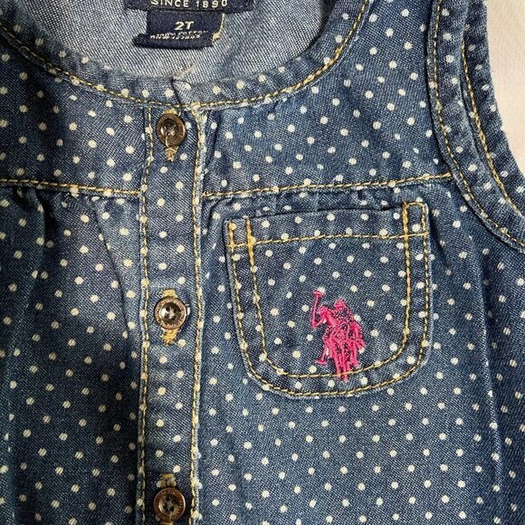 Us Polo Association 2t Polka Dot Denim Dress with Ruffles 100% Cotton - Picture 3 of 6